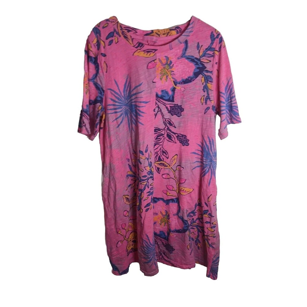 FRESH PRODUCE Tropical Pink Cotton Knit Swing Dress Summer Beach Pool  XL XXL 1X